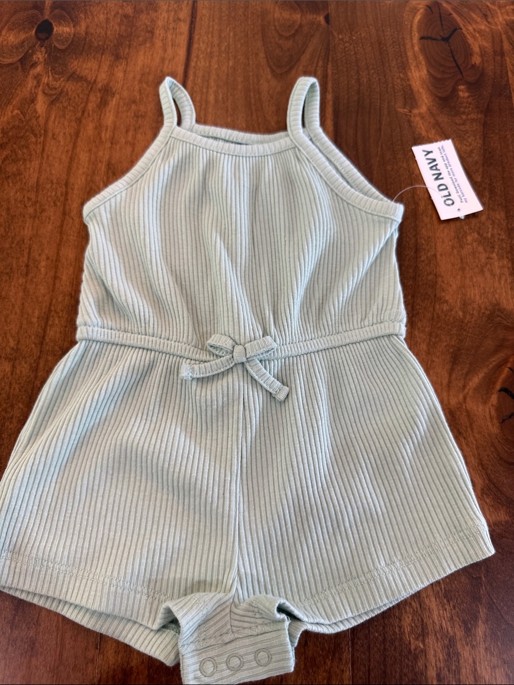 Old Navy Girls Light Sage Ribbed Romper with Tie Waist - Green